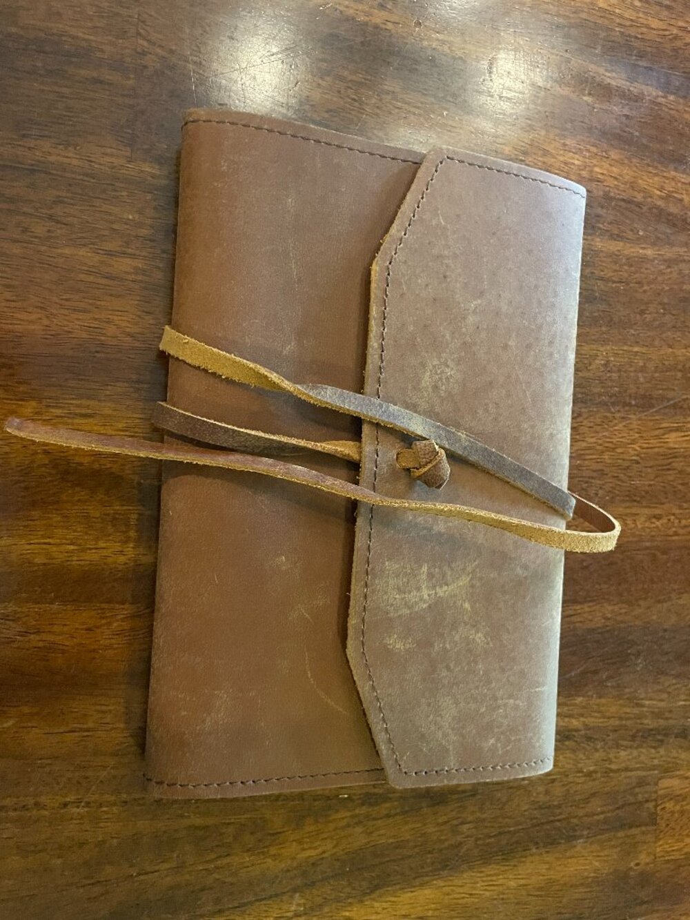 Vintage Brown Leather Journal with Wrap Strap 9" x 6"